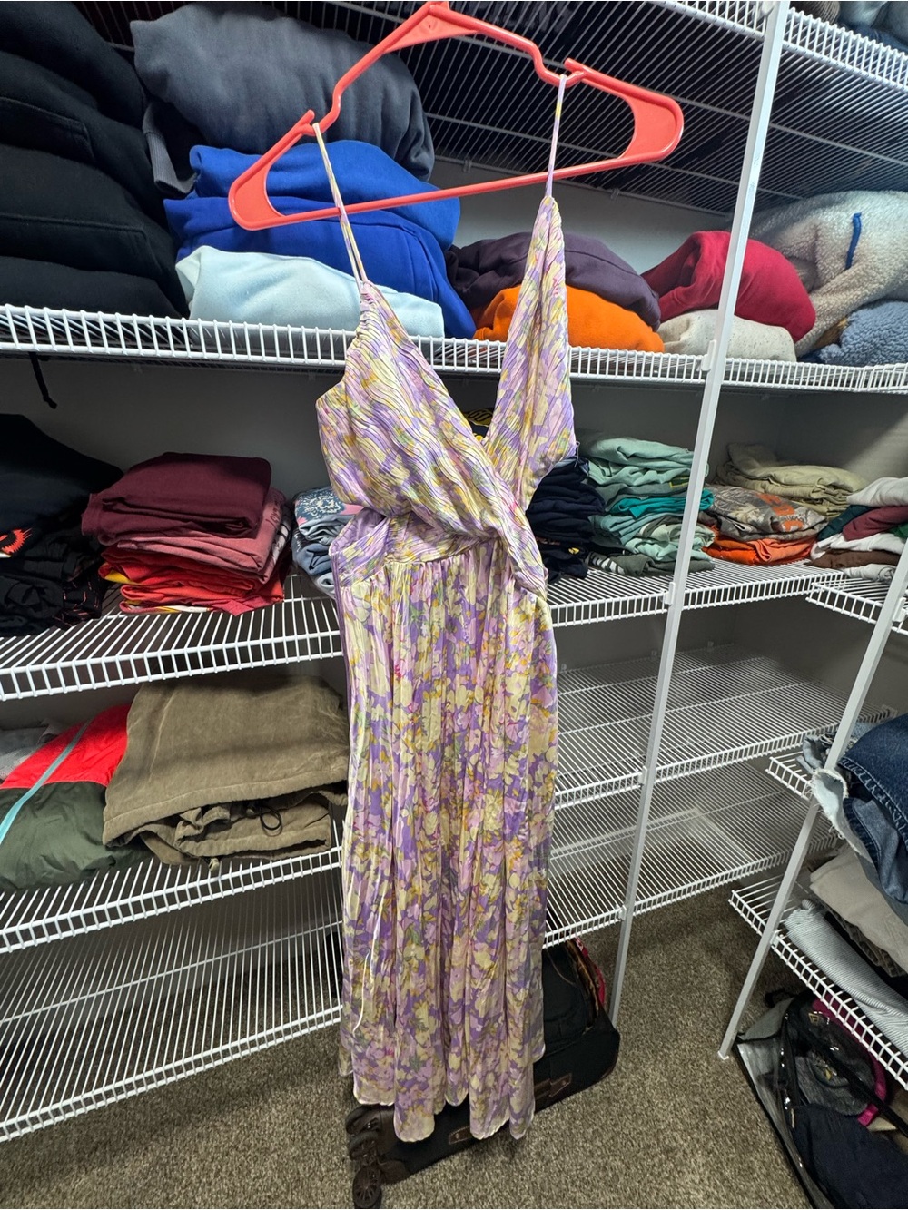 Astr Lavender and Cream Floral Wrap Maxi Dress with Spaghetti Straps
